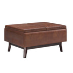 34" Black And Dark Brown Faux Leather Ottoman With Storage