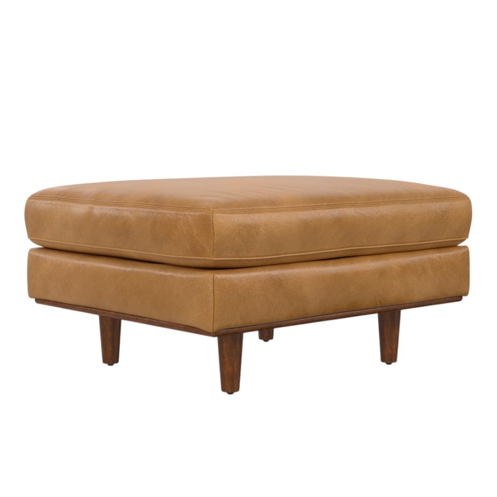 33" Brown Genuine Leather Cocktail Ottoman