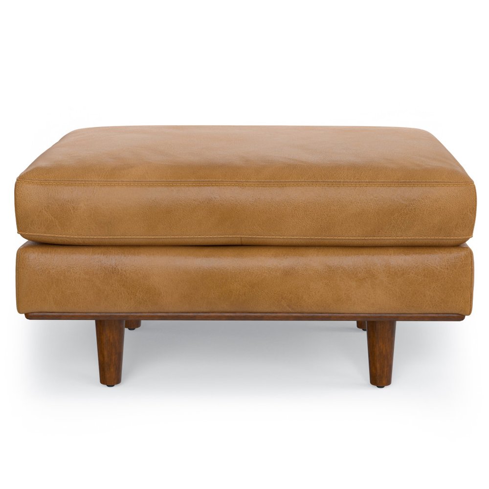 33" Brown Genuine Leather Cocktail Ottoman