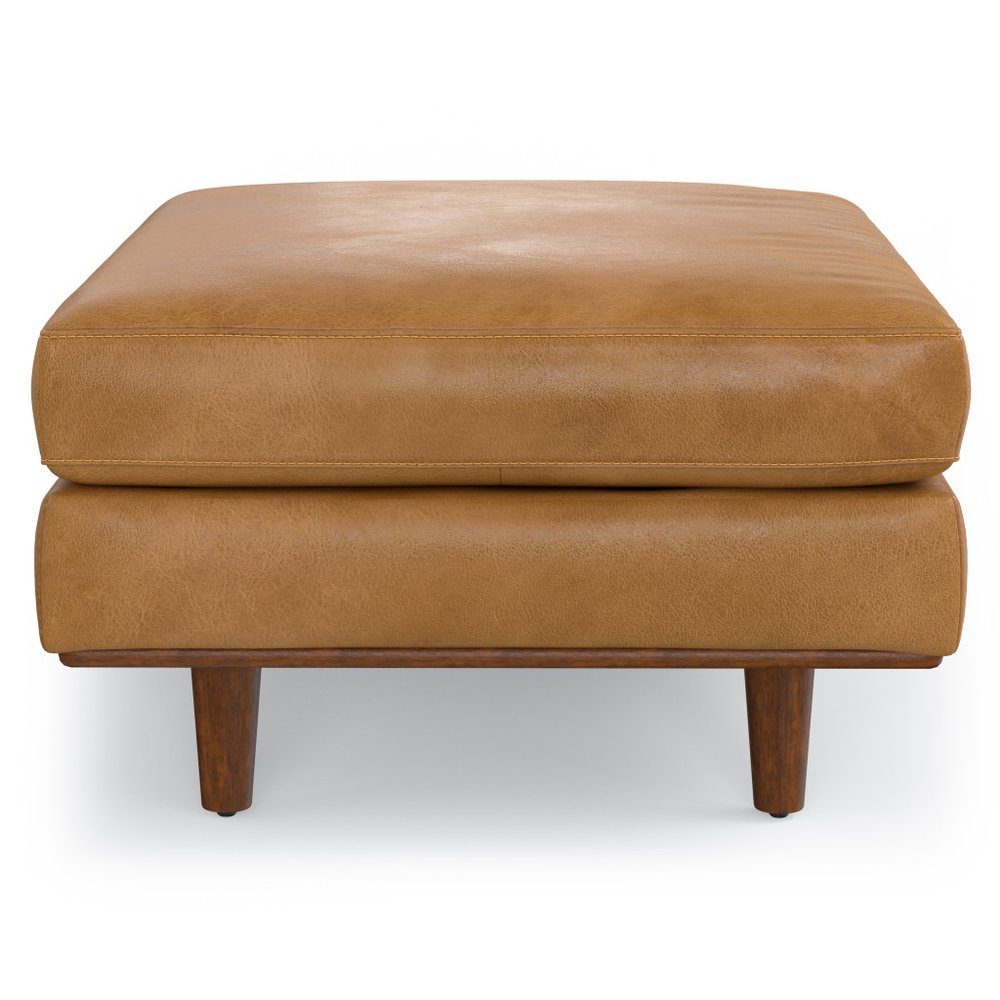 33" Brown Genuine Leather Cocktail Ottoman