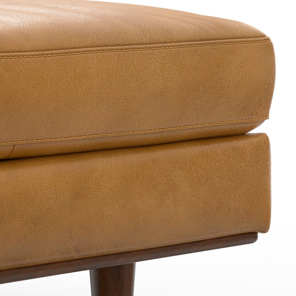 33" Brown Genuine Leather Cocktail Ottoman