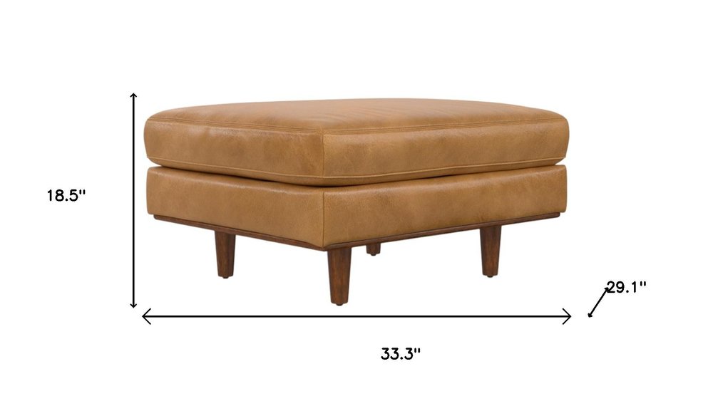 33" Brown Genuine Leather Cocktail Ottoman