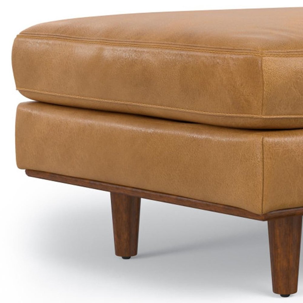 33" Brown Genuine Leather Cocktail Ottoman