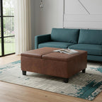 36" Chocolate And Espresso Faux Leather Ottoman With Storage