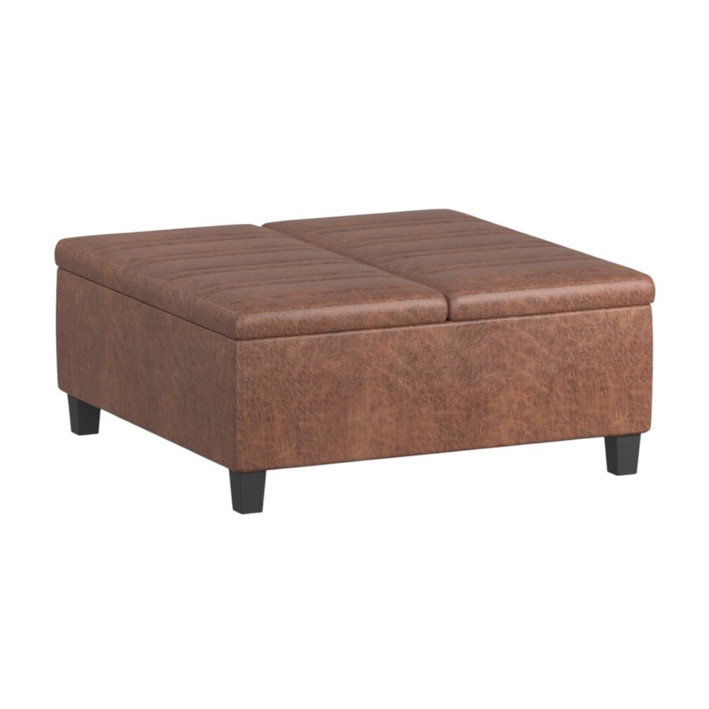 36" Chocolate And Espresso Faux Leather Ottoman With Storage