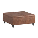 36" Chocolate And Espresso Faux Leather Ottoman With Storage
