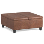 36" Chocolate And Espresso Faux Leather Ottoman With Storage