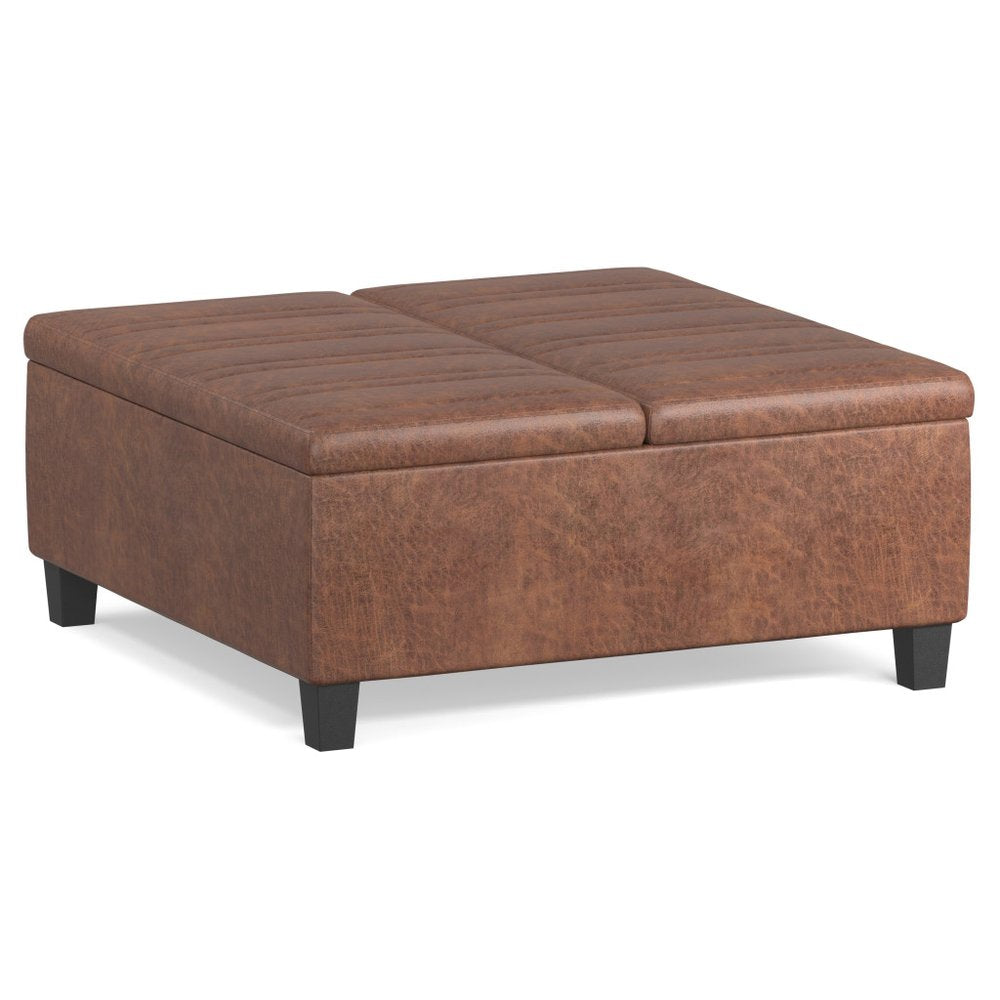 36" Chocolate And Espresso Faux Leather Ottoman With Storage