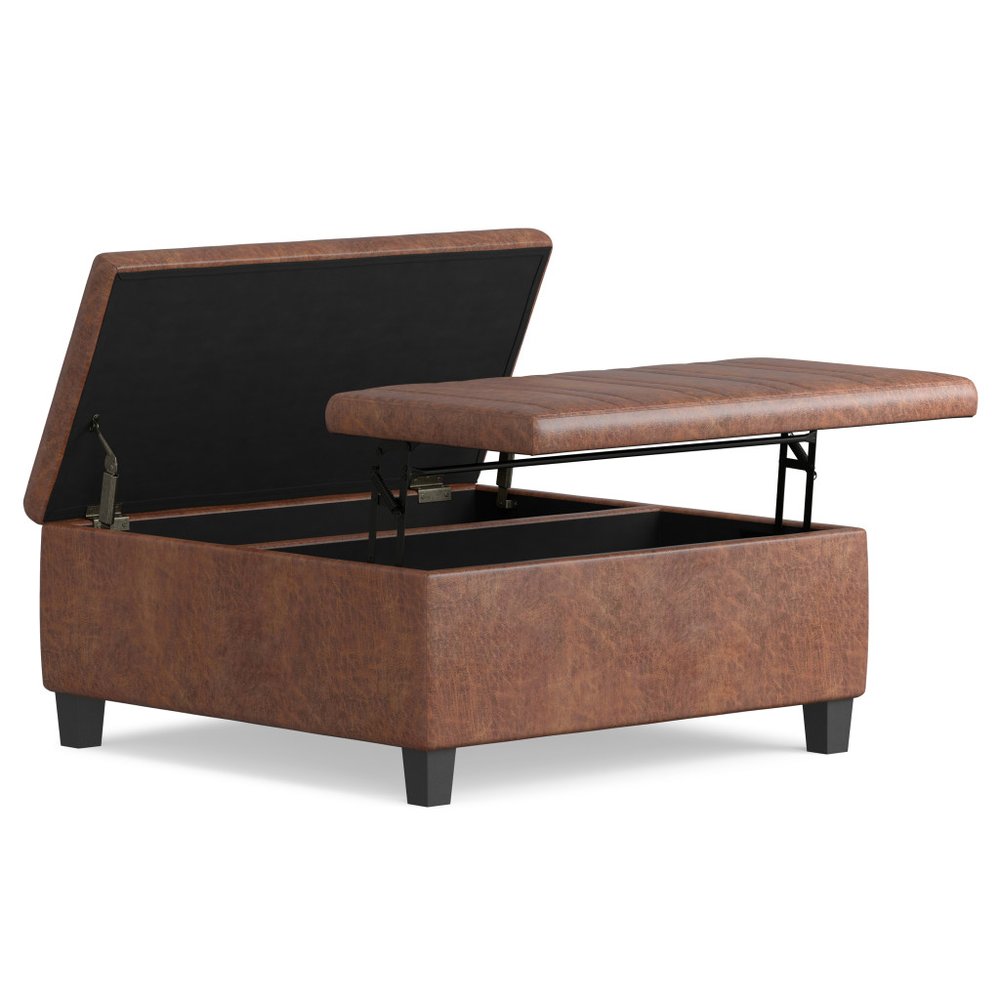 36" Chocolate And Espresso Faux Leather Ottoman With Storage