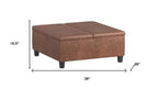 36" Chocolate And Espresso Faux Leather Ottoman With Storage