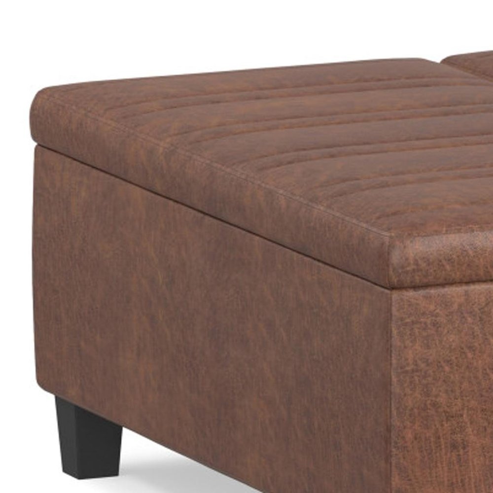 36" Chocolate And Espresso Faux Leather Ottoman With Storage