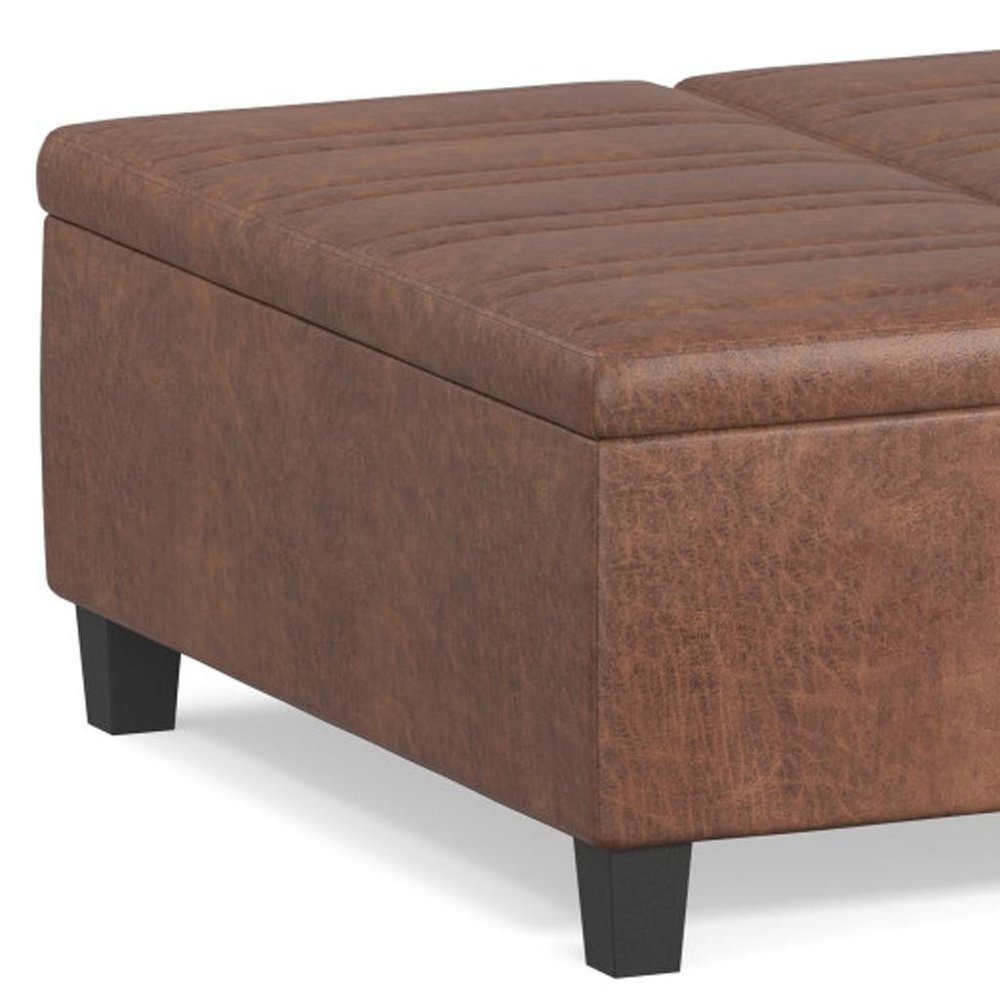 36" Chocolate And Espresso Faux Leather Ottoman With Storage