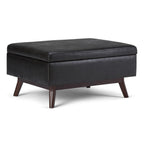 34" Chestnut And Brown Faux Leather Ottoman With Storage
