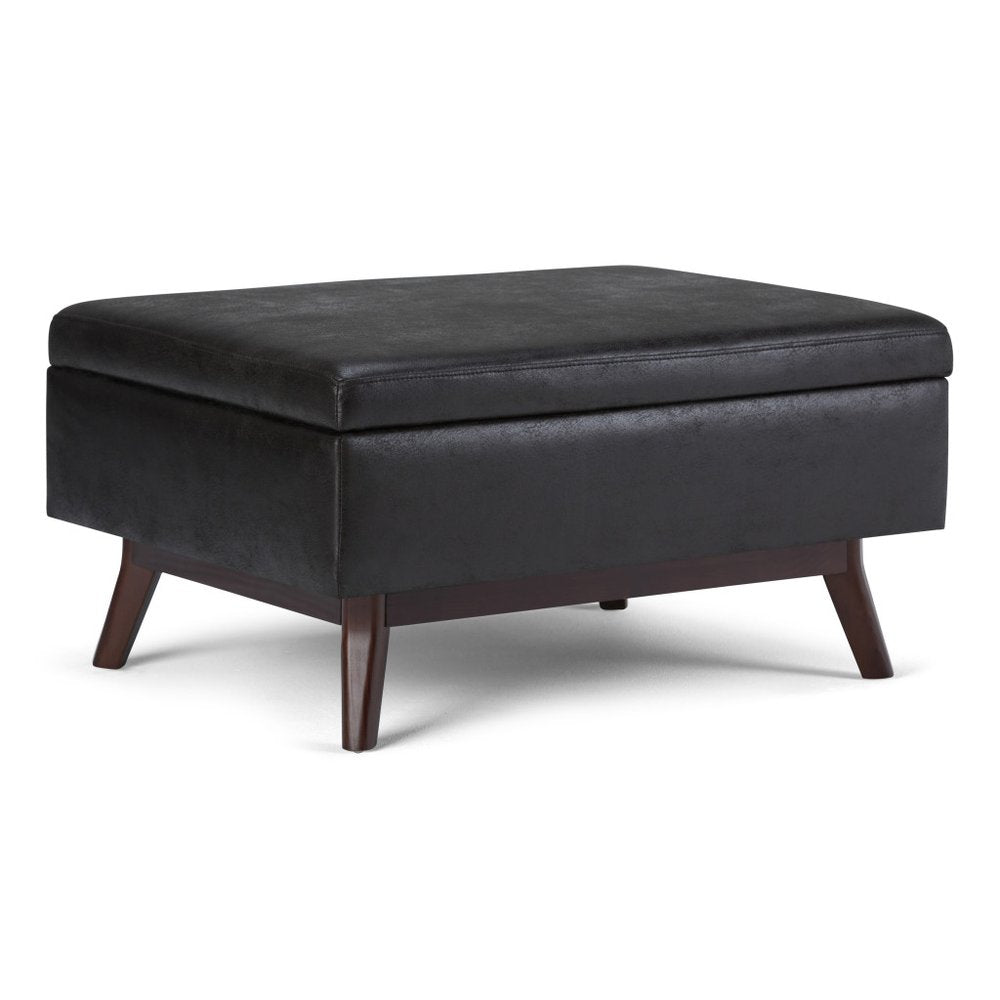 34" Chestnut And Brown Faux Leather Ottoman With Storage