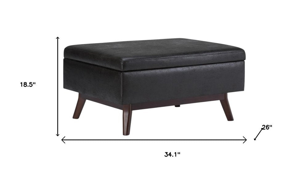 34" Chestnut And Brown Faux Leather Ottoman With Storage