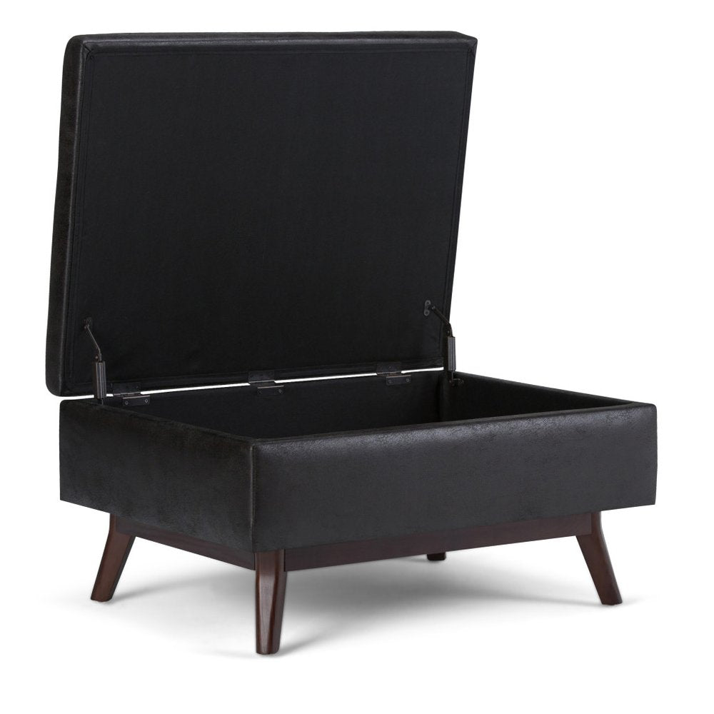 34" Chestnut And Brown Faux Leather Ottoman With Storage