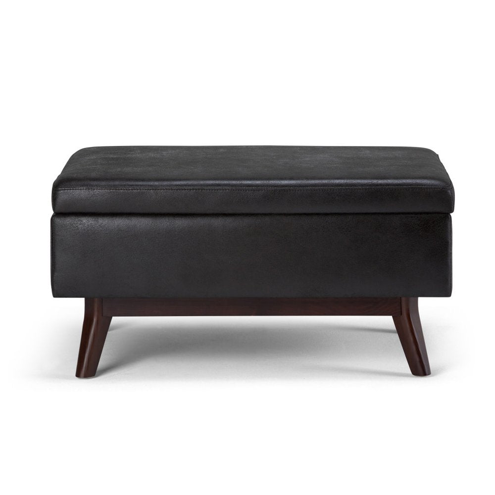 34" Chestnut And Brown Faux Leather Ottoman With Storage