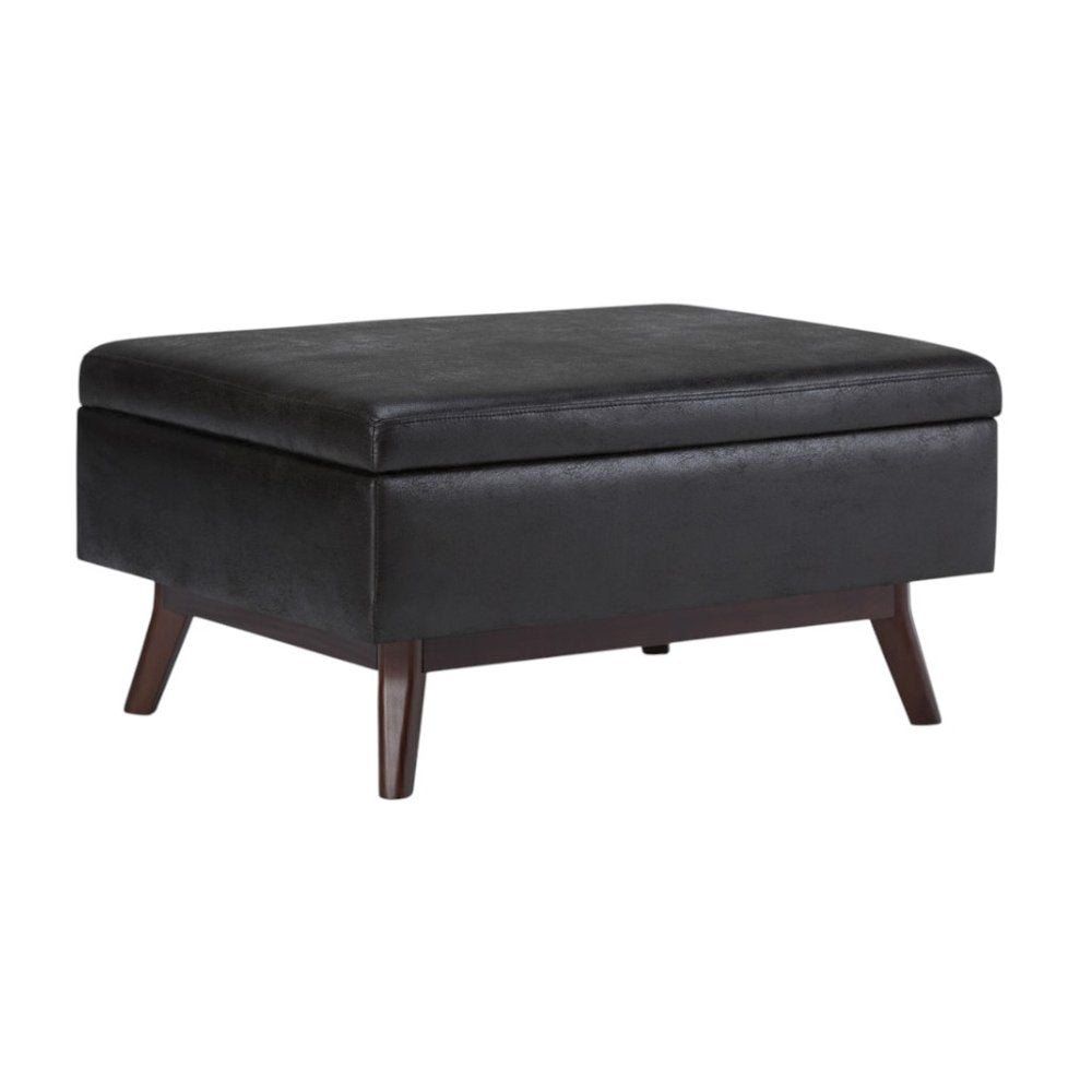 34" Chestnut And Brown Faux Leather Ottoman With Storage