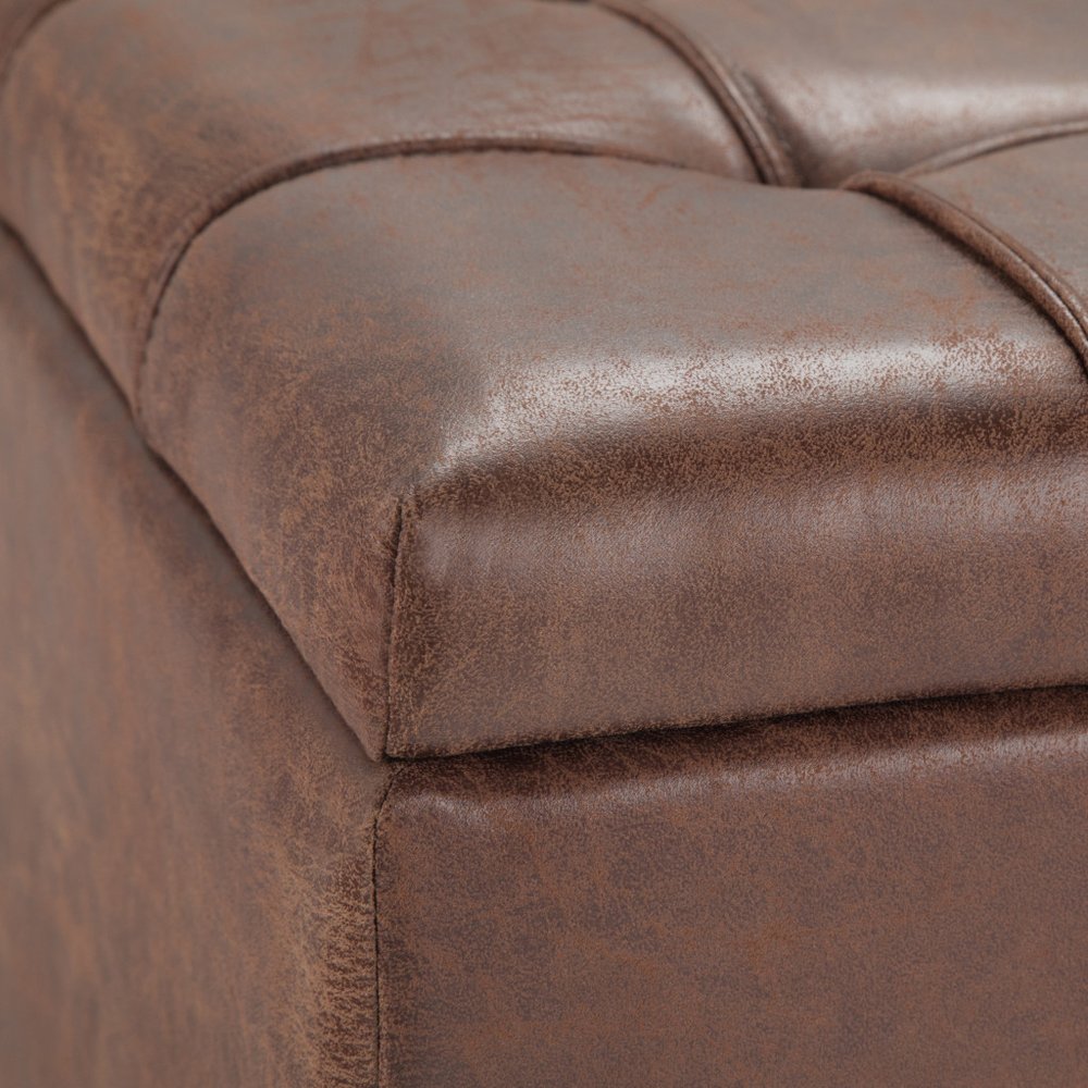 36" Chocolate And Espresso Faux Leather Tufted Ottoman With Storage
