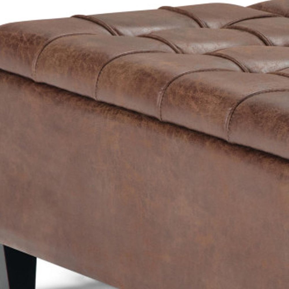 36" Chocolate And Espresso Faux Leather Tufted Ottoman With Storage