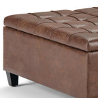 36" Chocolate And Espresso Faux Leather Tufted Ottoman With Storage