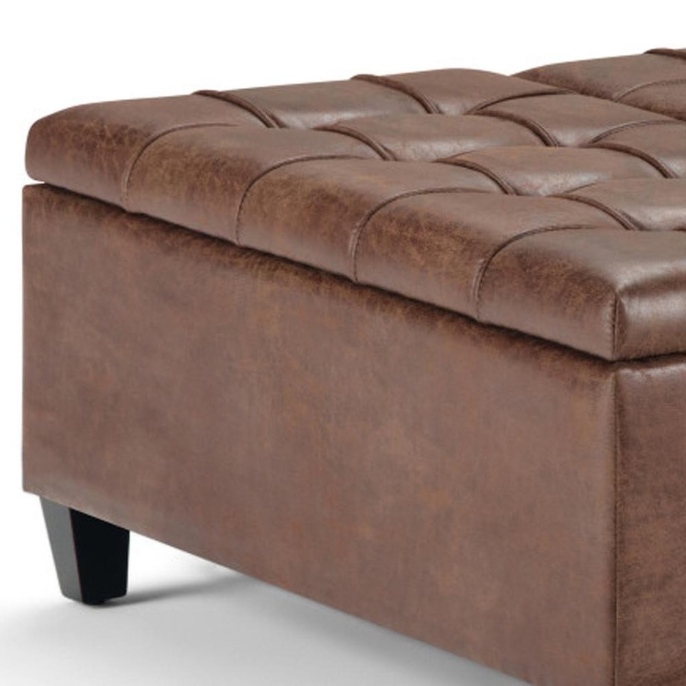 36" Chocolate And Espresso Faux Leather Tufted Ottoman With Storage