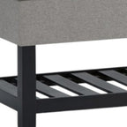 43" Gray and Espresso Tufted Faux Linen and Solid Wood Upholstered Storage Bench With Flip Top And Shelves