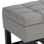 43" Gray and Espresso Tufted Faux Linen and Solid Wood Upholstered Storage Bench With Flip Top And Shelves