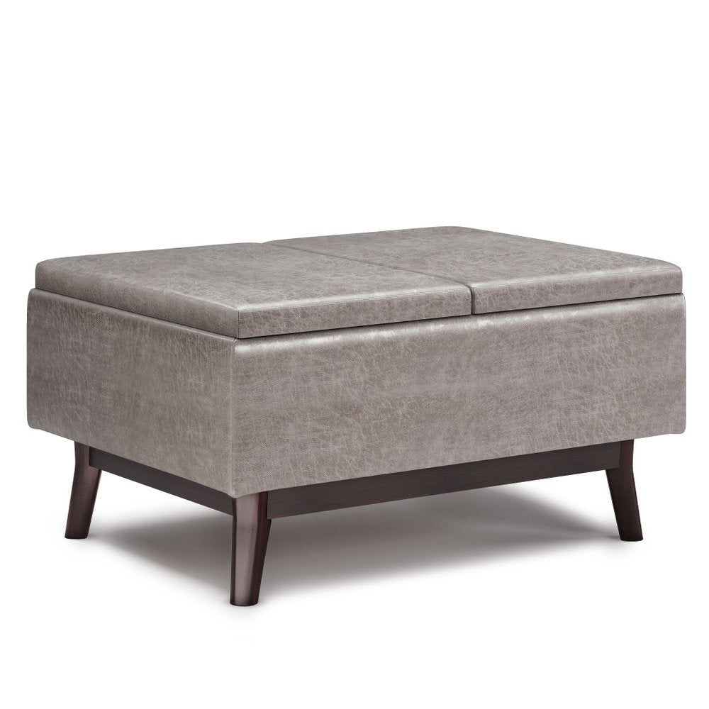 34" Black And Dark Brown Faux Leather Ottoman With Storage