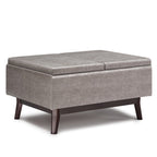 34" Black And Dark Brown Faux Leather Ottoman With Storage