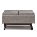 34" Black And Dark Brown Faux Leather Ottoman With Storage