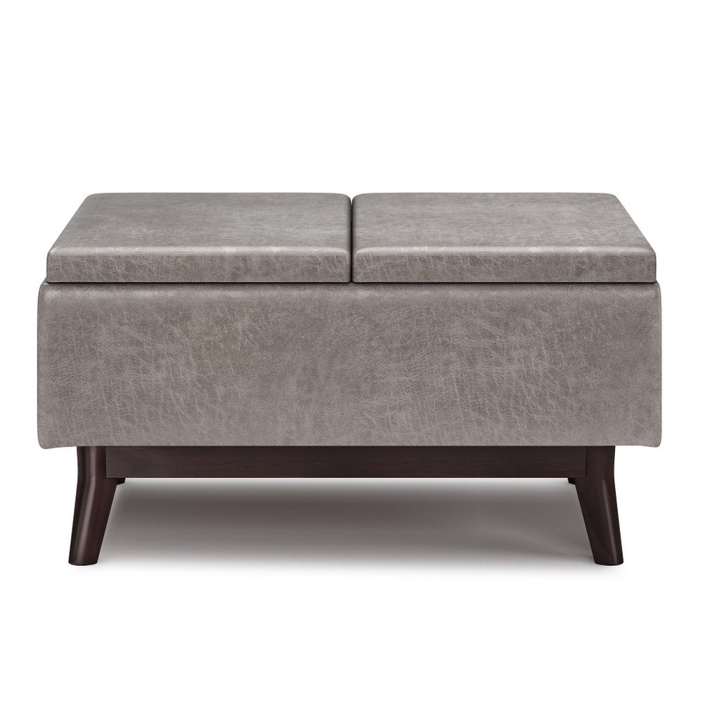 34" Black And Dark Brown Faux Leather Ottoman With Storage