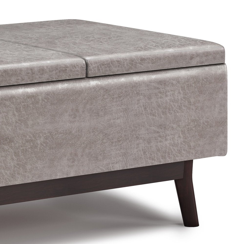 34" Black And Dark Brown Faux Leather Ottoman With Storage