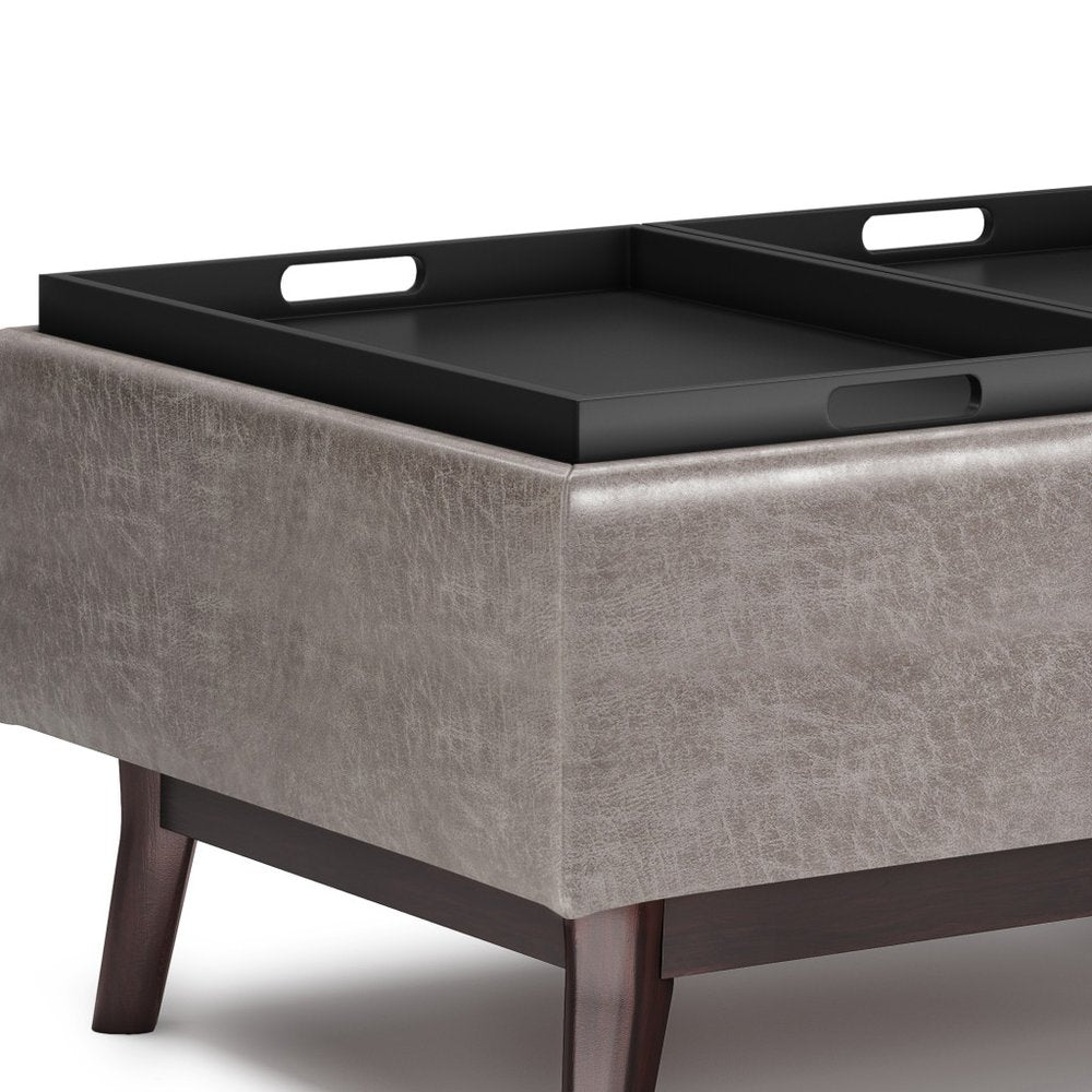 34" Black And Dark Brown Faux Leather Ottoman With Storage