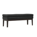 45" Black and Walnut Faux Leather and Solid Wood Upholstered Distressed Bench