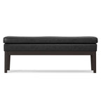 45" Black and Walnut Faux Leather and Solid Wood Upholstered Distressed Bench