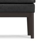 45" Black and Walnut Faux Leather and Solid Wood Upholstered Distressed Bench