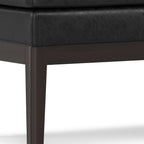 45" Black and Walnut Faux Leather and Solid Wood Upholstered Distressed Bench