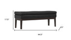45" Black and Walnut Faux Leather and Solid Wood Upholstered Distressed Bench