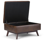 34" Chestnut And Brown Faux Leather Ottoman With Storage