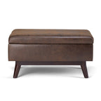34" Chestnut And Brown Faux Leather Ottoman With Storage