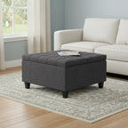 30" Slate Gray And Brown Upholstery Tufted Ottoman With Storage