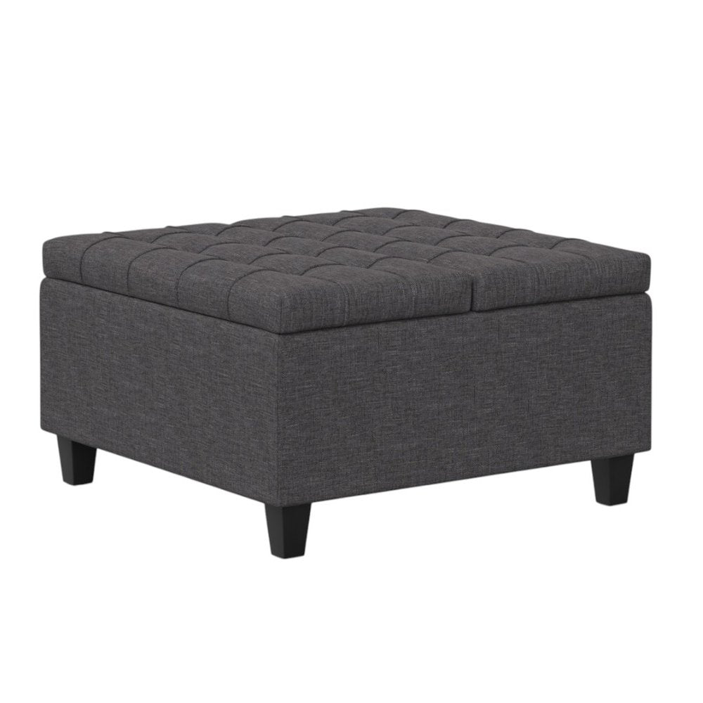 30" Slate Gray And Brown Upholstery Tufted Ottoman With Storage