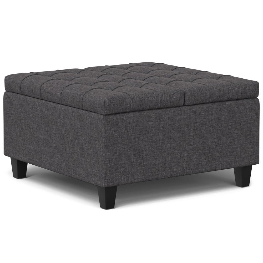 30" Slate Gray And Brown Upholstery Tufted Ottoman With Storage