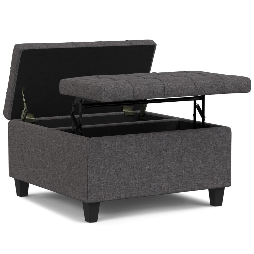 30" Slate Gray And Brown Upholstery Tufted Ottoman With Storage
