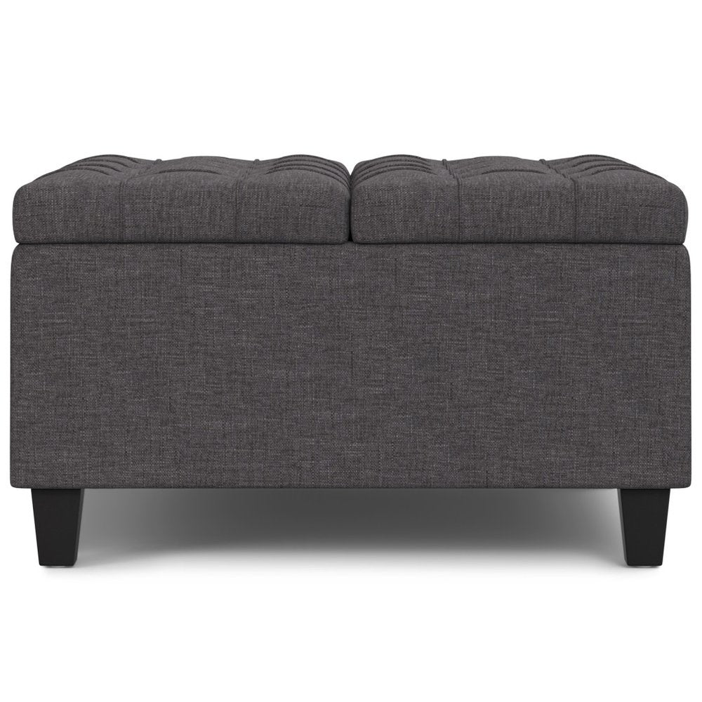 30" Slate Gray And Brown Upholstery Tufted Ottoman With Storage