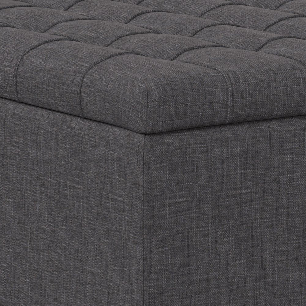30" Slate Gray And Brown Upholstery Tufted Ottoman With Storage