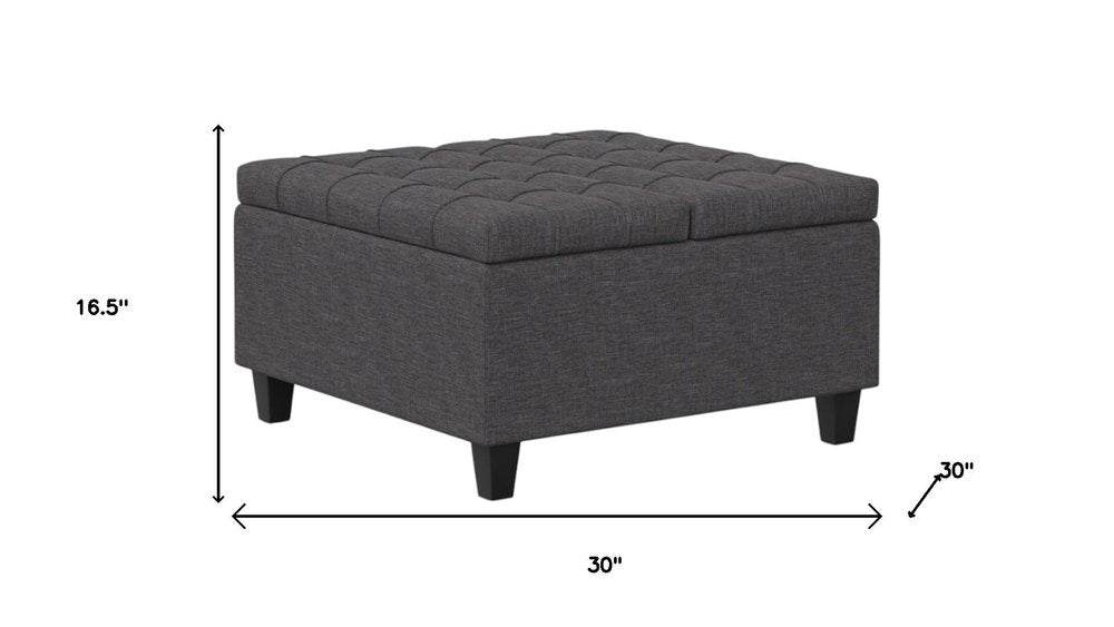 30" Slate Gray And Brown Upholstery Tufted Ottoman With Storage