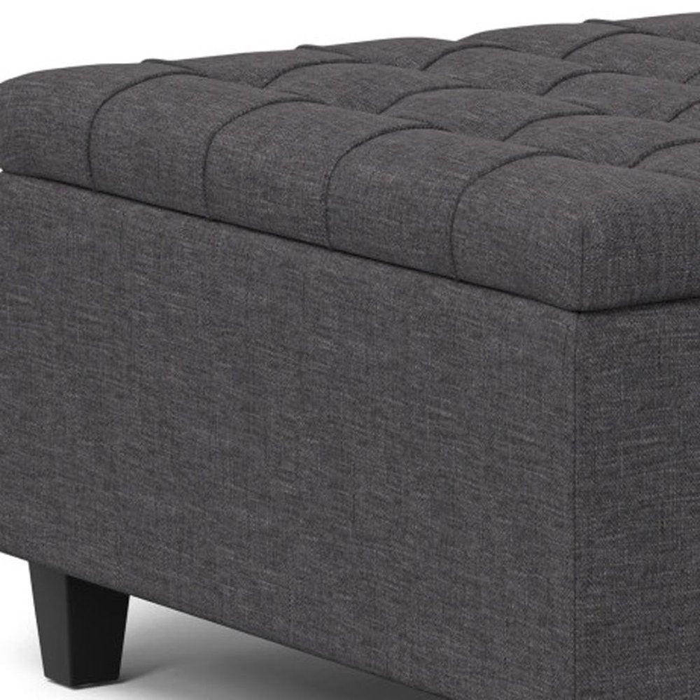 30" Slate Gray And Brown Upholstery Tufted Ottoman With Storage