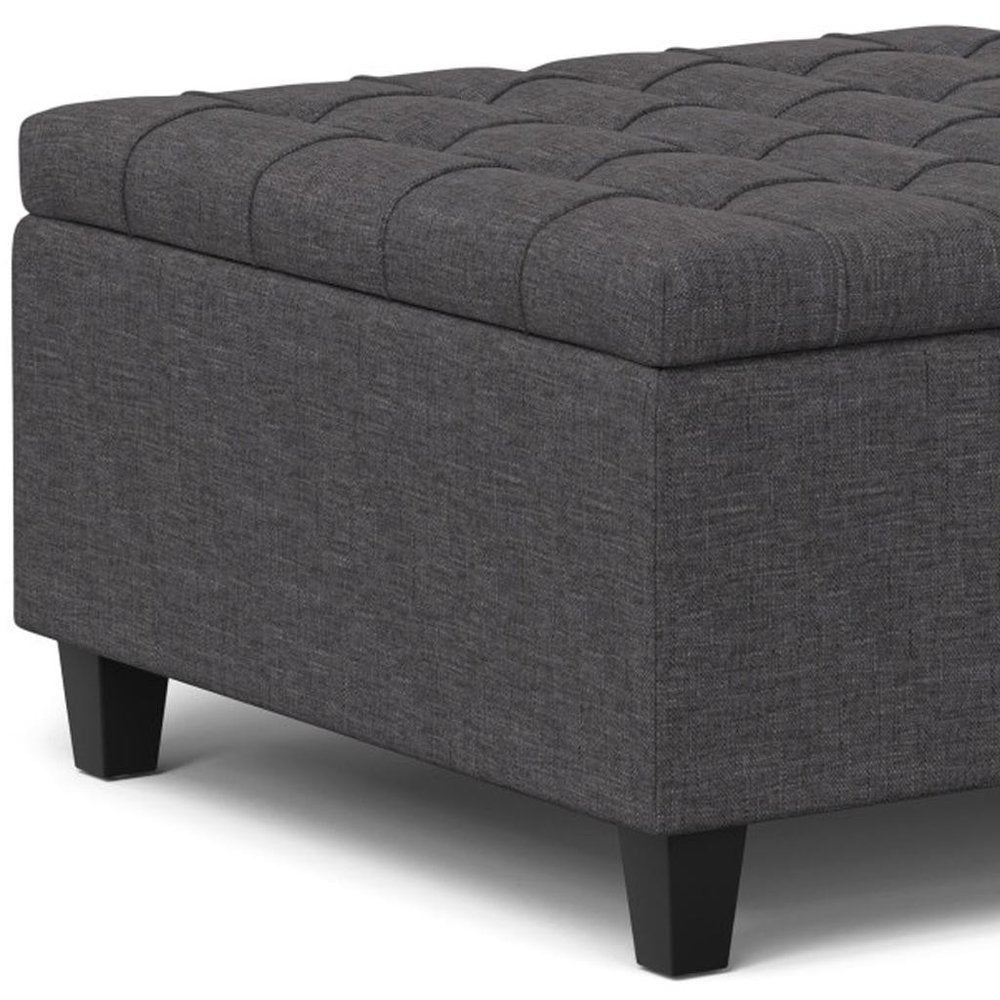 30" Slate Gray And Brown Upholstery Tufted Ottoman With Storage